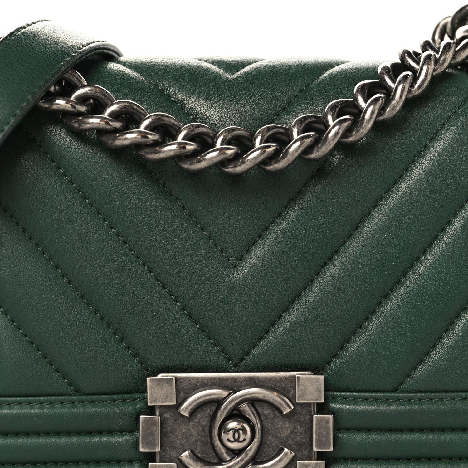 Chanel Calfskin Chevron Quilted Small Boy Flap Green 8 of 10