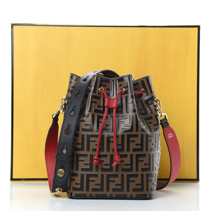 Fendi Vitello Grace F is Fendi Bi-Color FF 1974 Embossed Grande Mon Tresor Bucket Bag Maya Black Fragola 12 of 12
