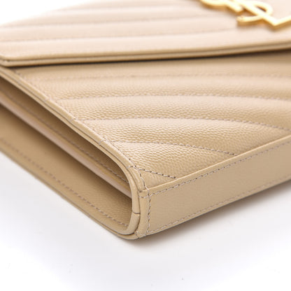 Saint Laurent Grain De Poudre Matelasse Chevron Monogram Chain Wallet Nude Powder 6 of 7
