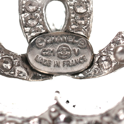 Chanel Crystal Coco Flapper Camellia CC Stud Earrings Silver 4 of 4