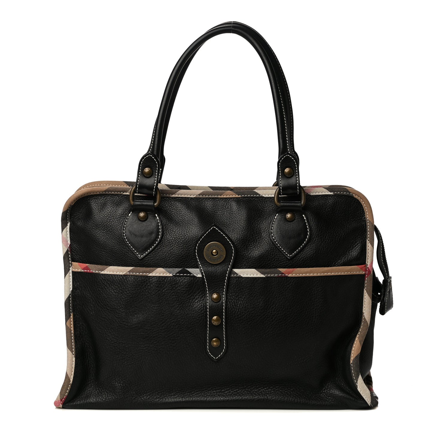 Grainy Calfskin Nova Check Tote Black
