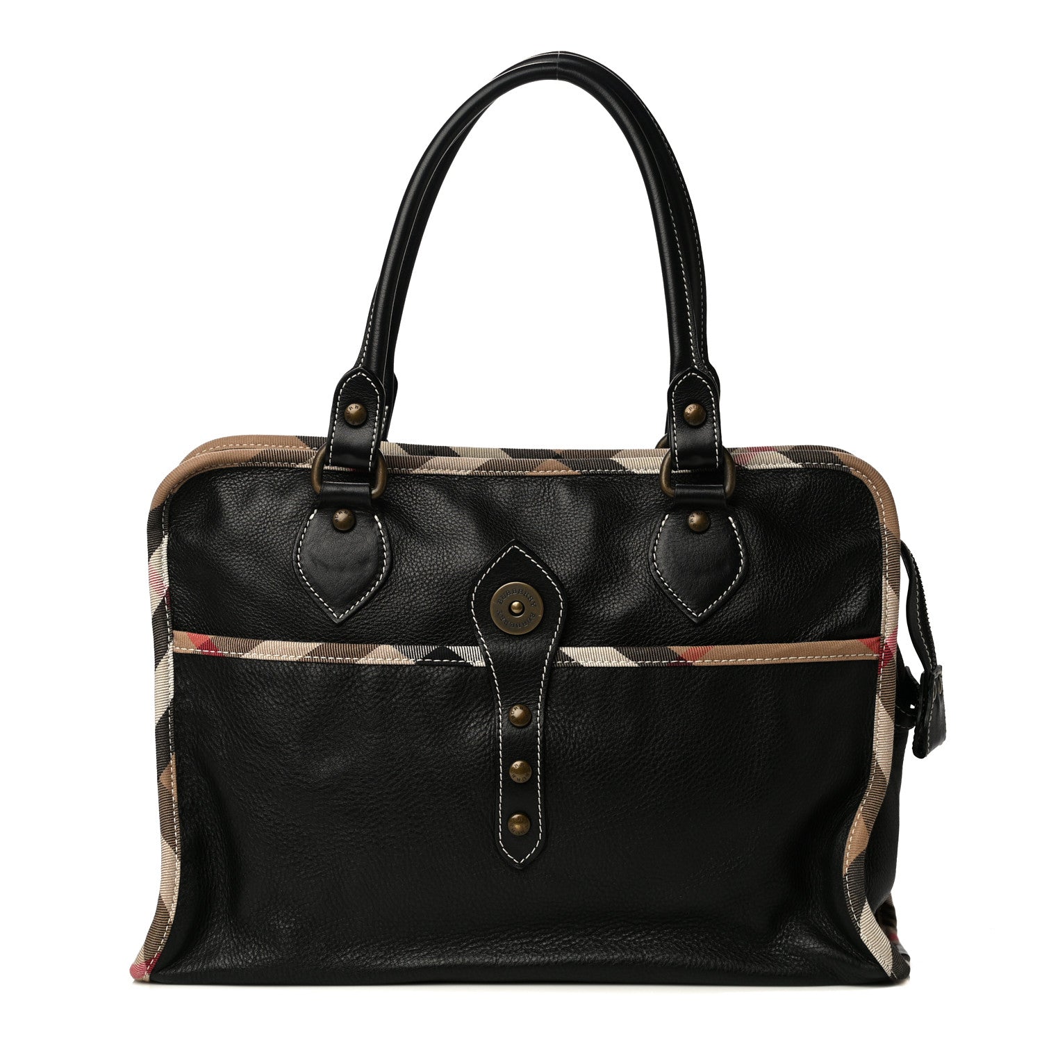 Burberry Grainy Calfskin Nova Check Tote Black 1 of 20