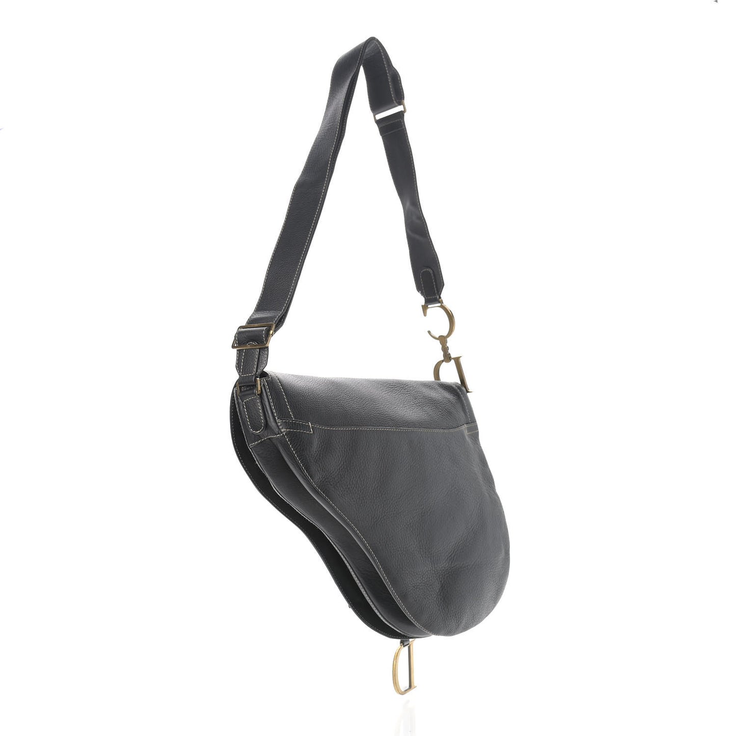 Grained Calfskin Double Saddle Bag Black
