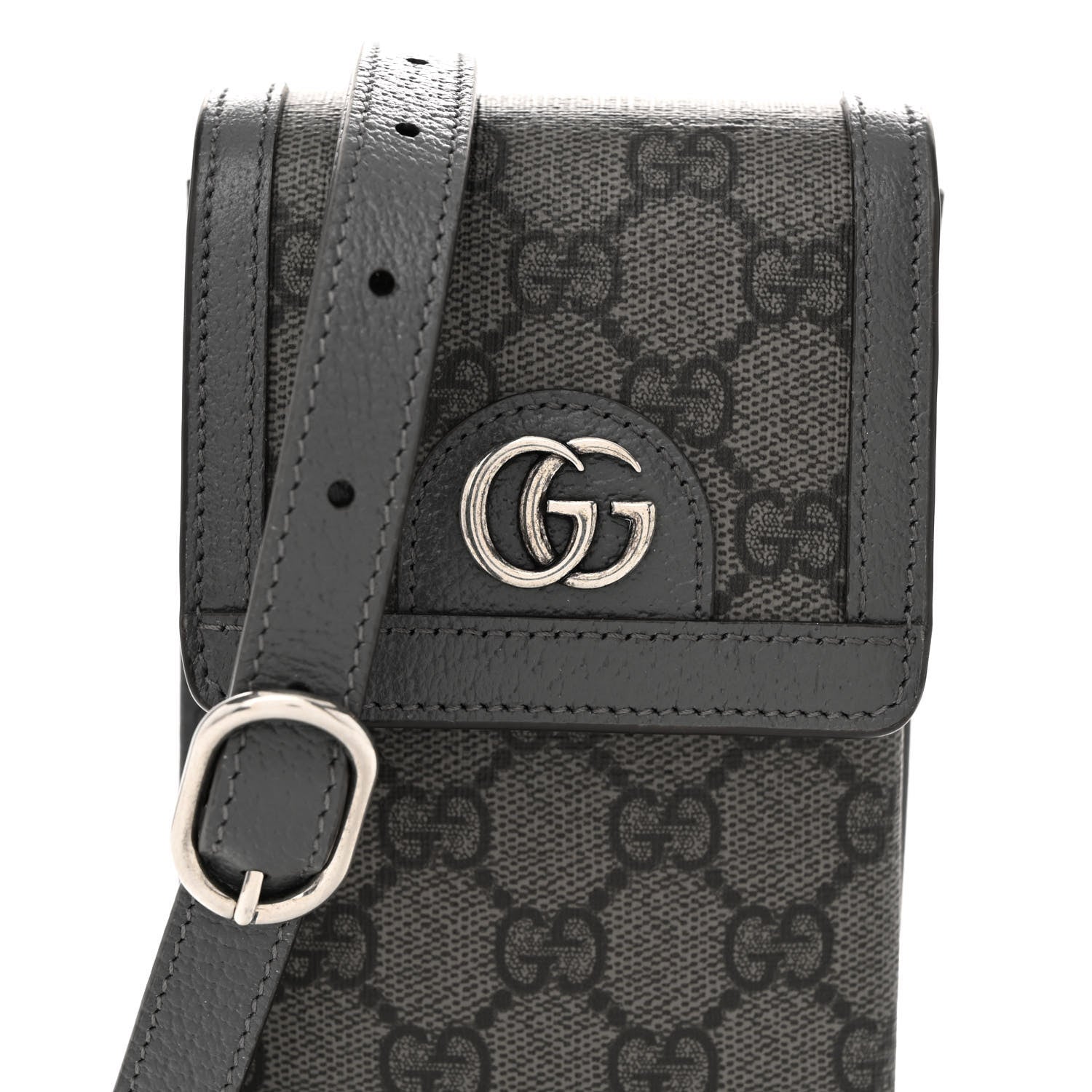 Gucci GG Supreme Monogram Textured Dollar Calfskin Phone Crossbody Bag Grey Black Graphite Grey 8 of 12