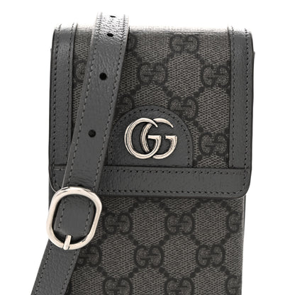 Gucci GG Supreme Monogram Textured Dollar Calfskin Phone Crossbody Bag Grey Black Graphite Grey 8 of 12