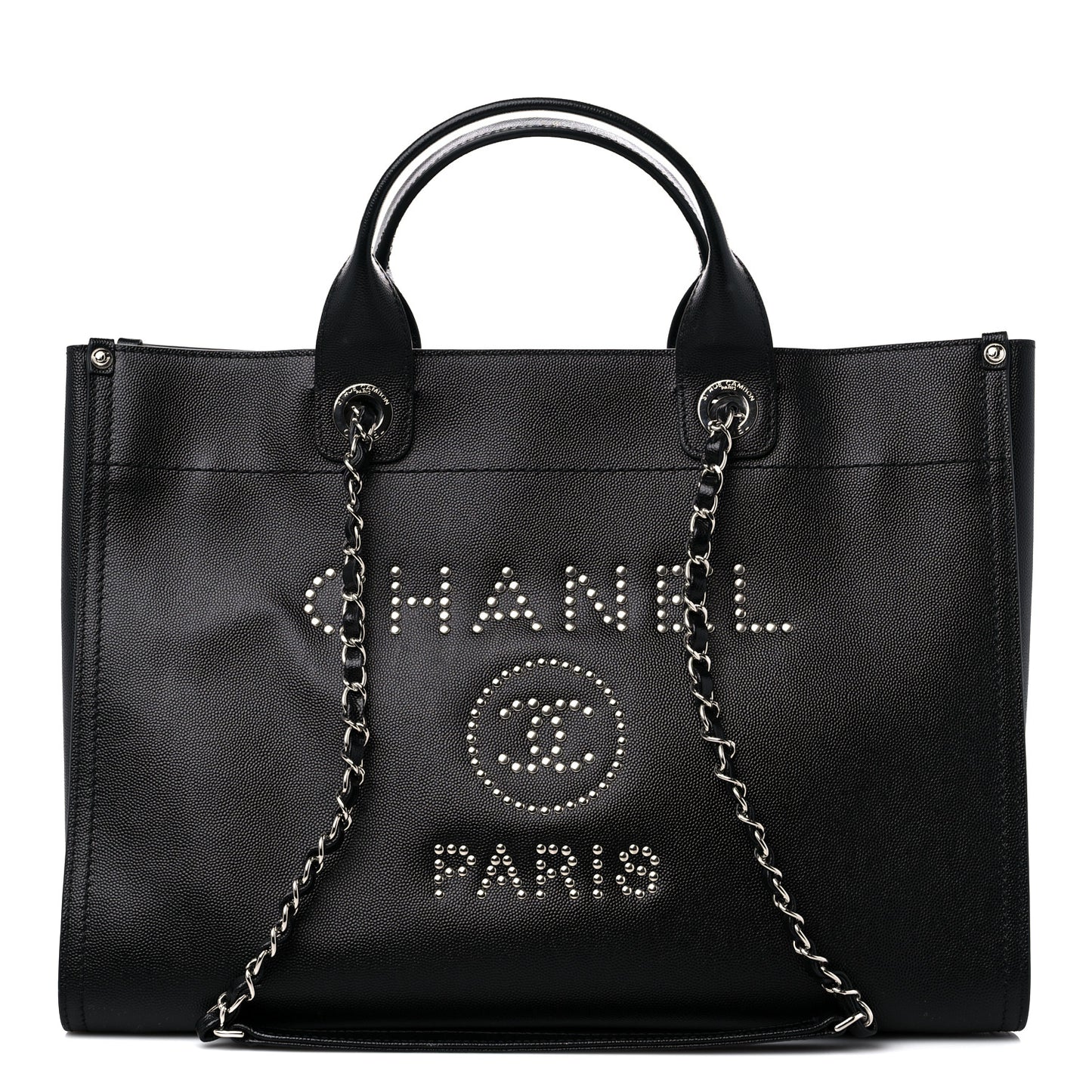 Caviar Medium Studded Deauville Tote Black