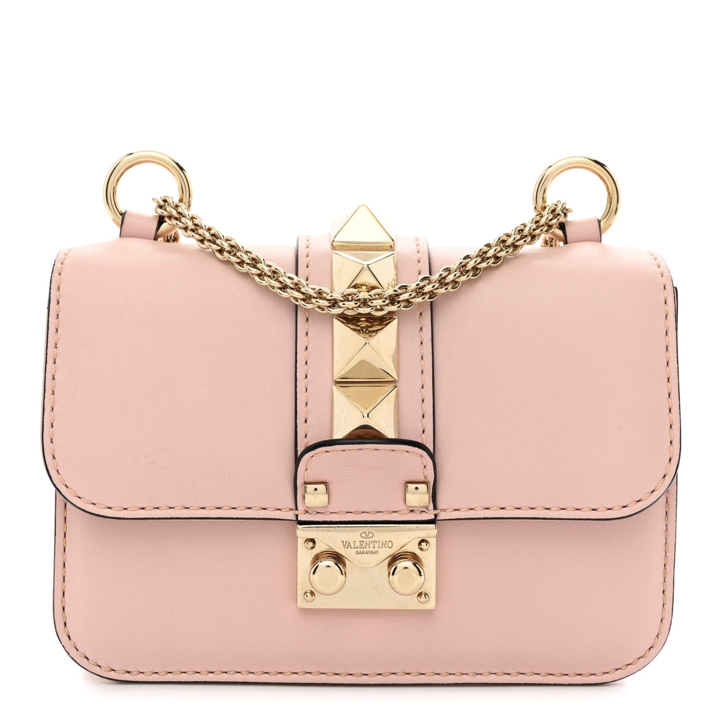 Vitello Mini Glam Lock Rockstud Flap Water Rose
