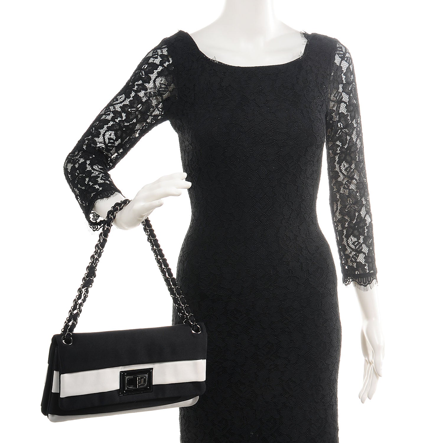 Chanel Grosgrain Stripy Mademoiselle Flap Bag Black White 2 of 7