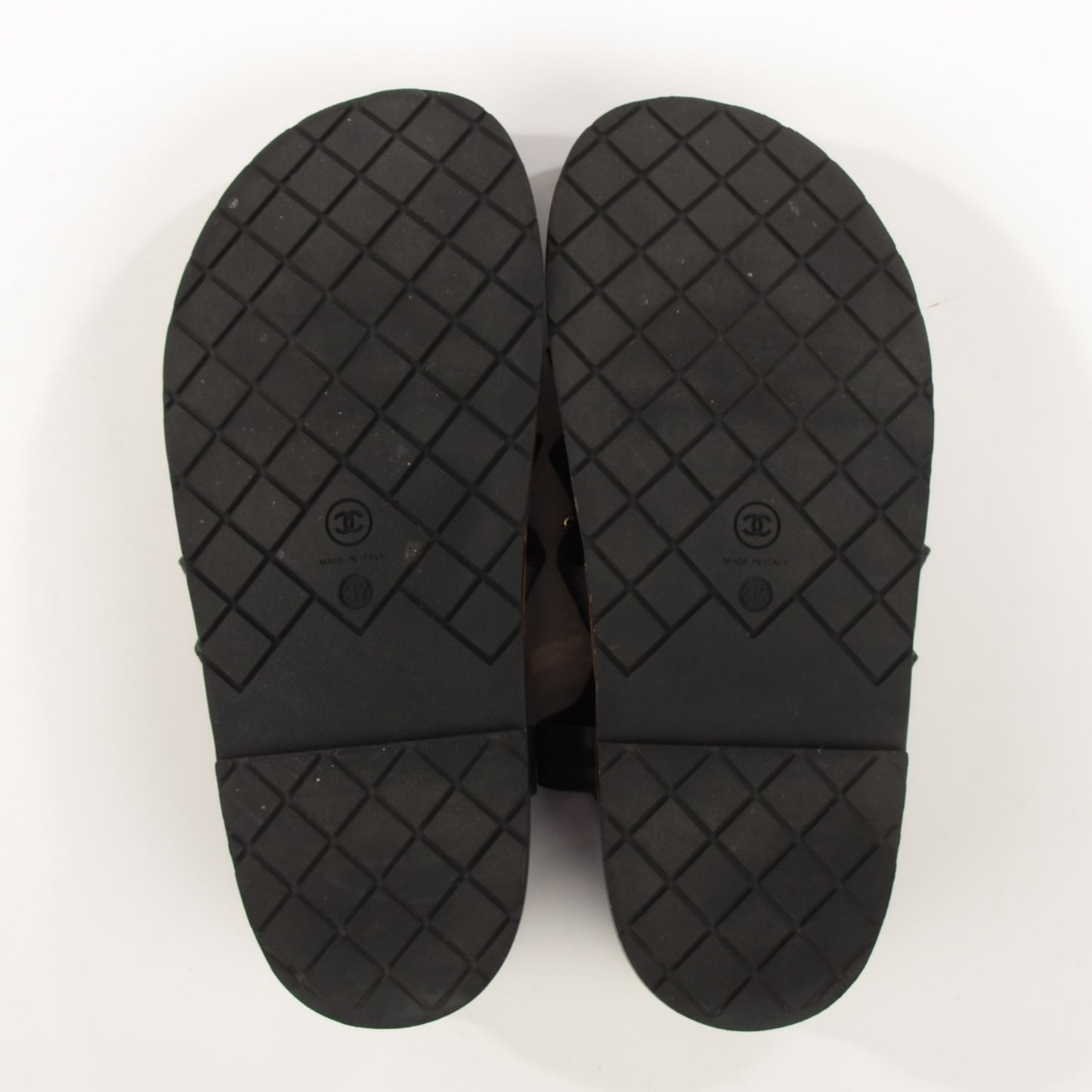 Satin Lambskin Chain Flat Sandals 37 Black