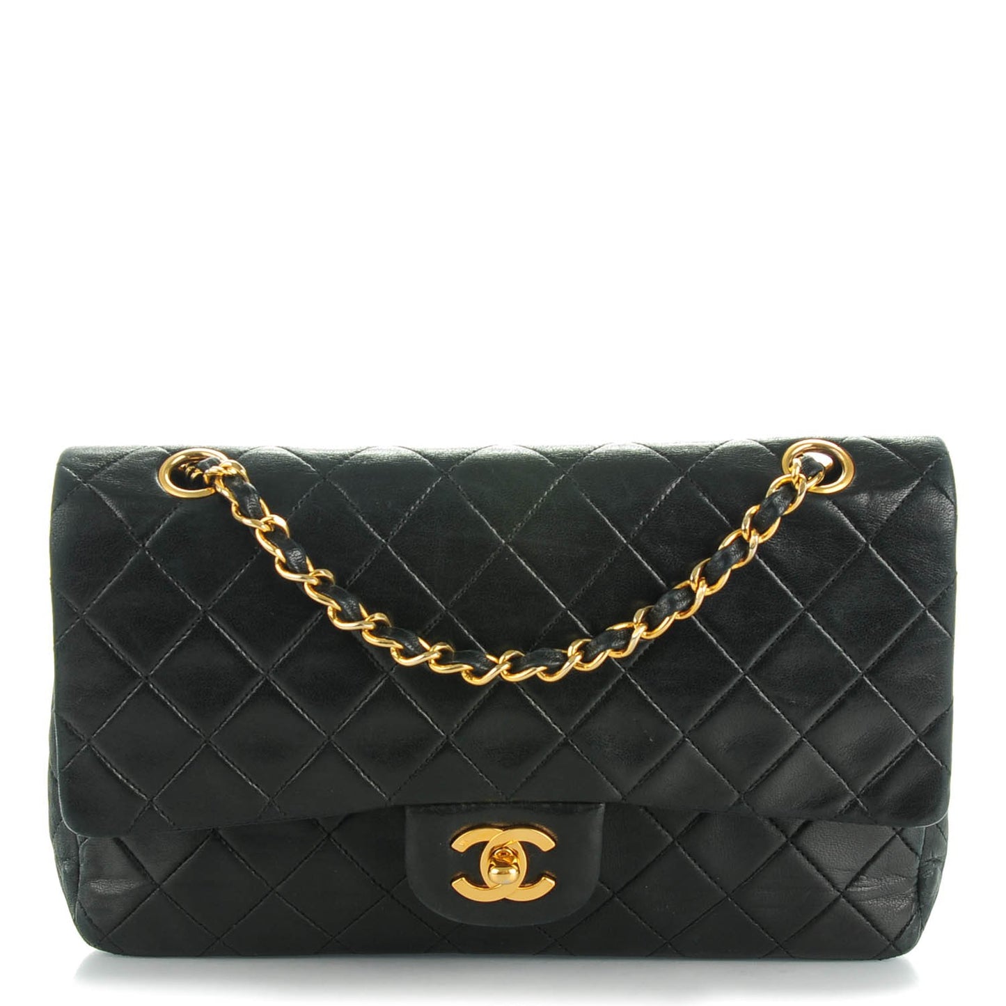 Lambskin Quilted Medium Double Flap Black