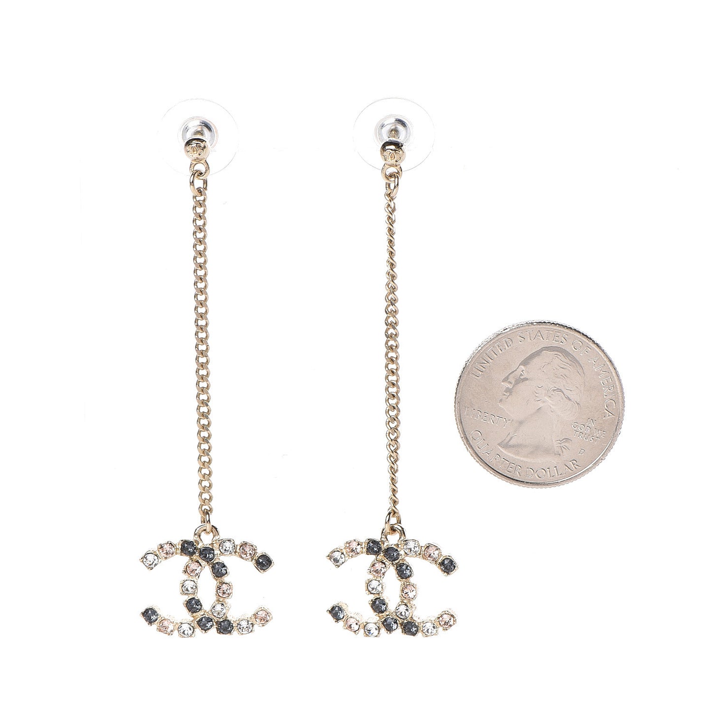 Crystal CC Dangle Earrings Pink Grey Gold