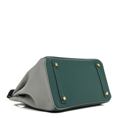 Hermes Togo Bi-Color Horseshoe Birkin 30 Malachite Gris Mouette 4 of 17