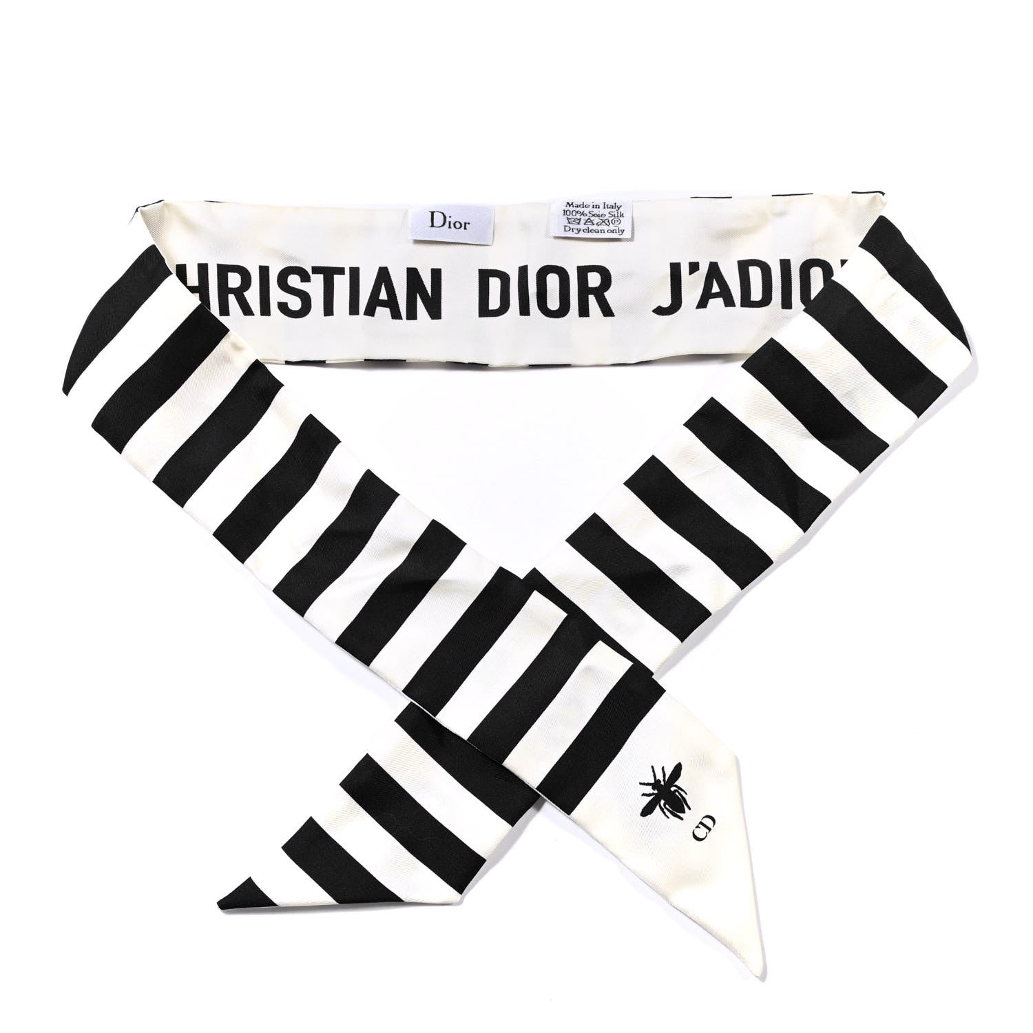 Christian Dior Silk Striped Mitzah Scarf White Black 1 of 3