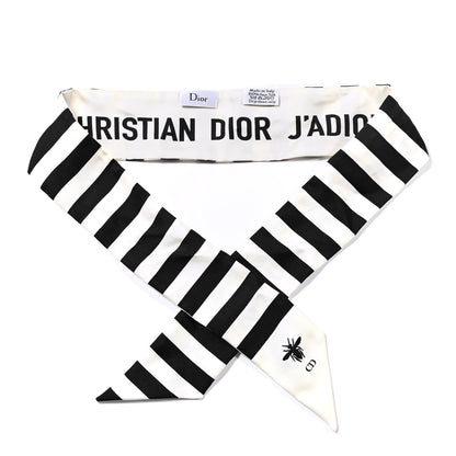 Christian Dior Silk Striped Mitzah Scarf White Black 1 of 3