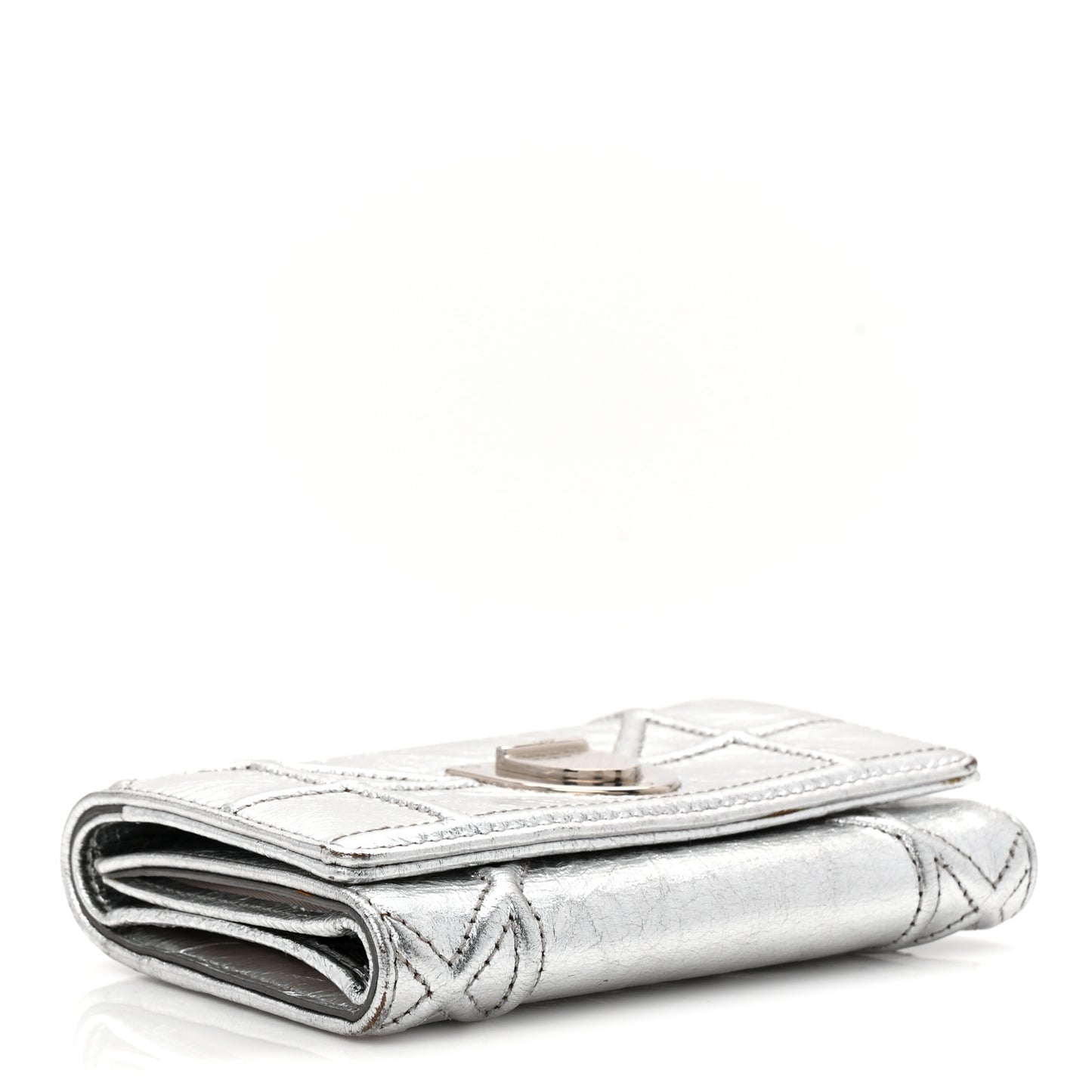 Ceramic Effect Deerskin Cannage Diorama Elancee Wallet Silver