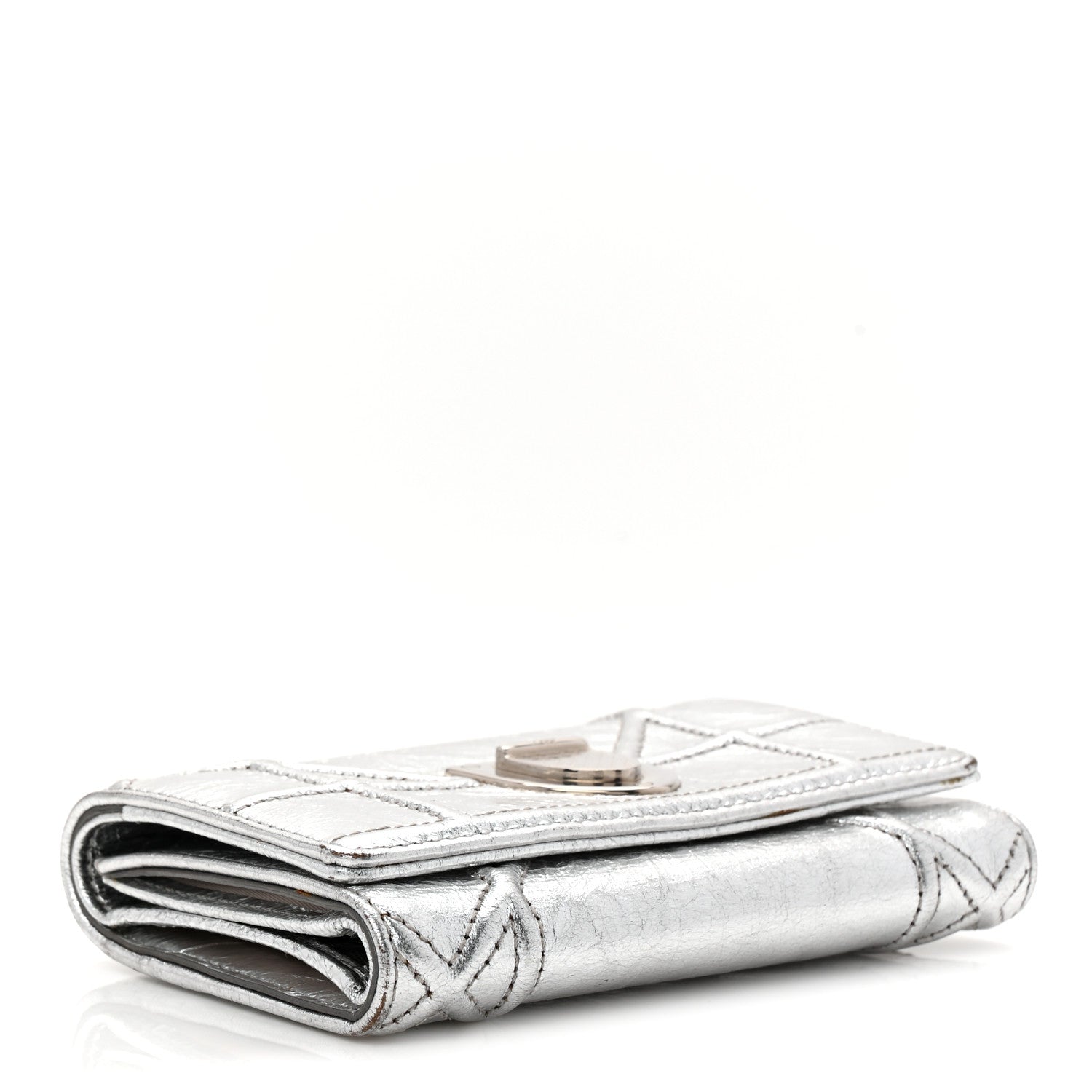 Christian Dior Ceramic Effect Deerskin Cannage Diorama Elancee Wallet Silver 4 of 9
