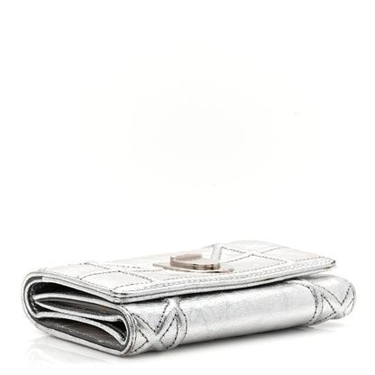 Christian Dior Ceramic Effect Deerskin Cannage Diorama Elancee Wallet Silver 4 of 9