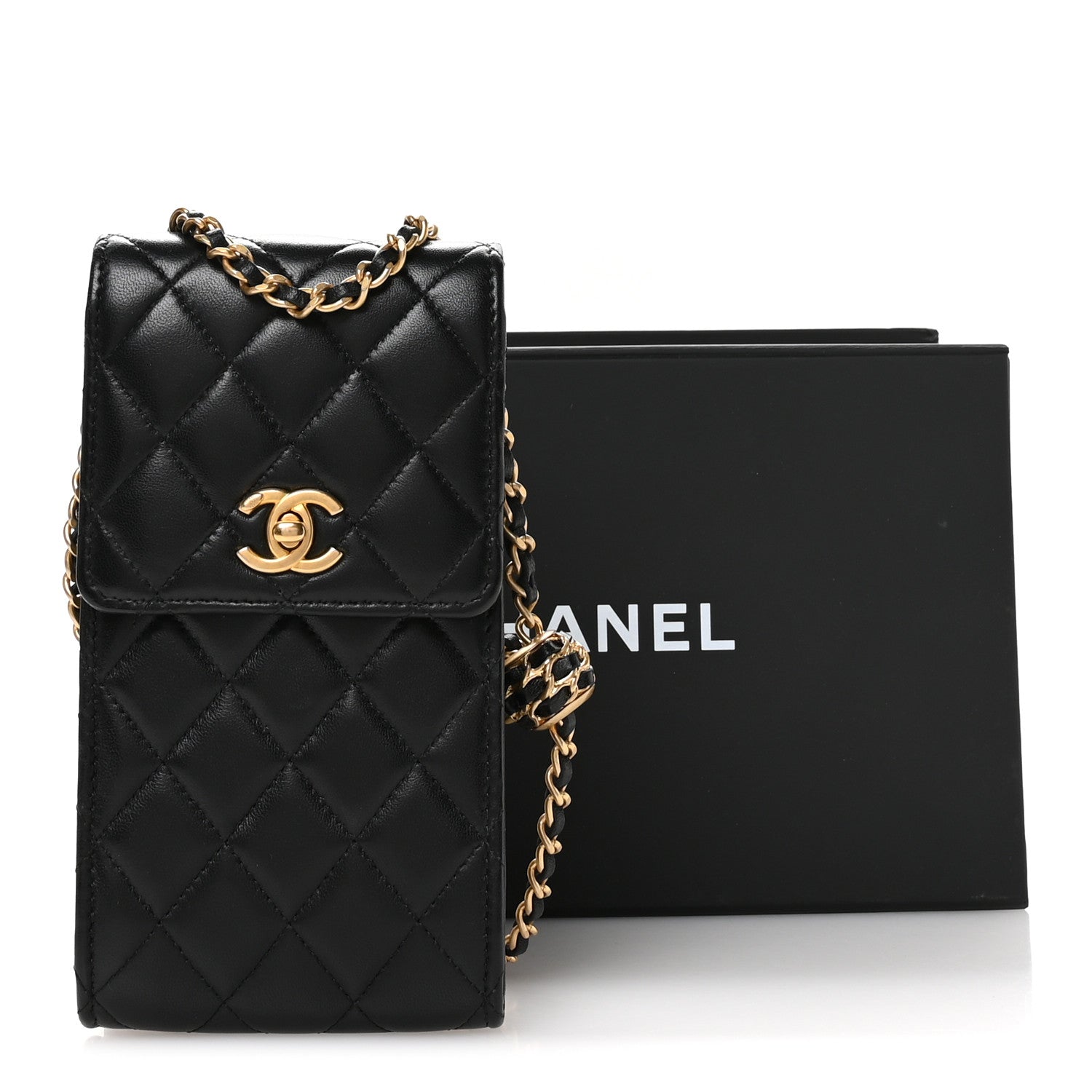Chanel Lambskin Quilted Pearl Crush Phone Holder With Chain Black 12 of 13