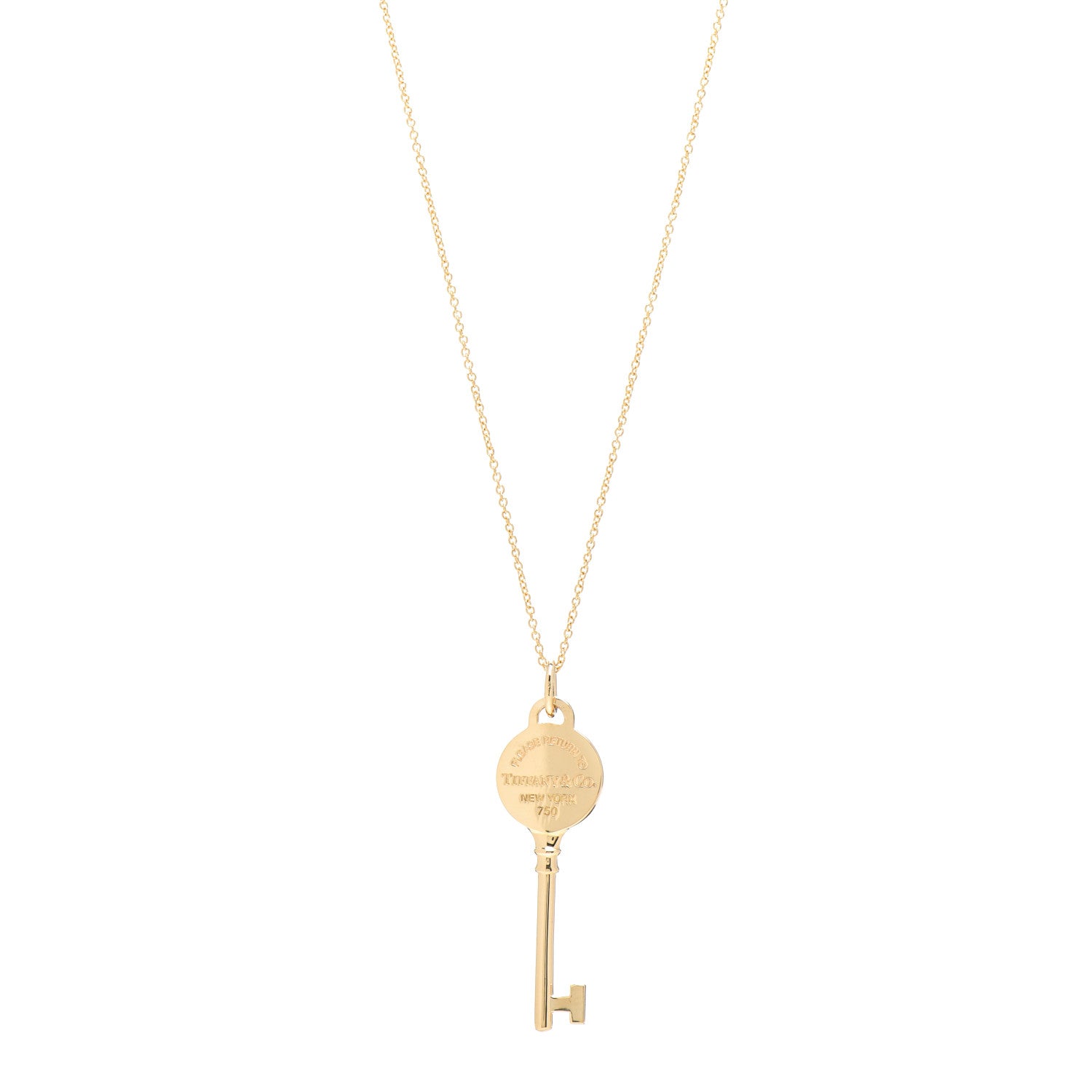 Tiffany 18K Yellow Gold Return To Tiffany Round Key Pendant Necklace 1 of 4