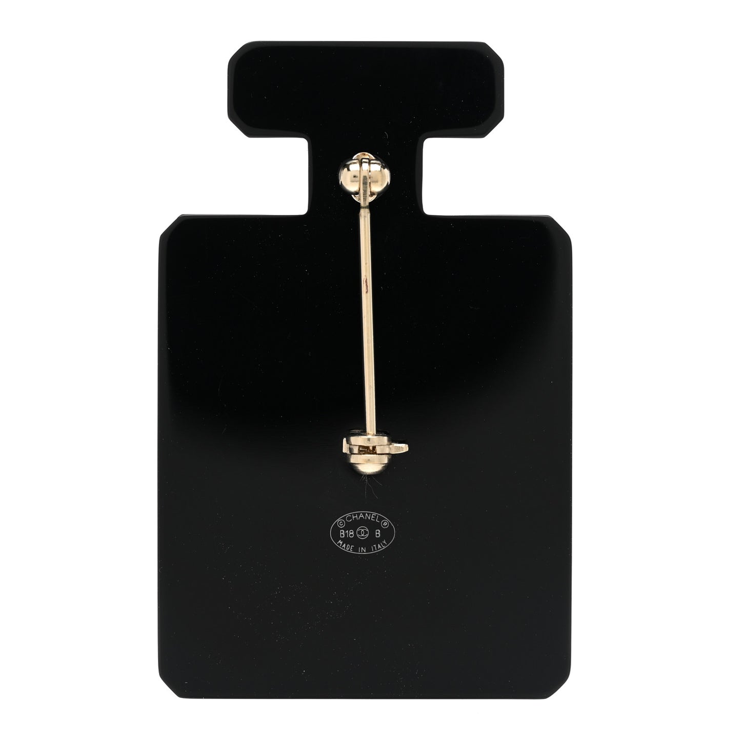 Resin Pearl Perfume Bottle CC Brooch Black Gold