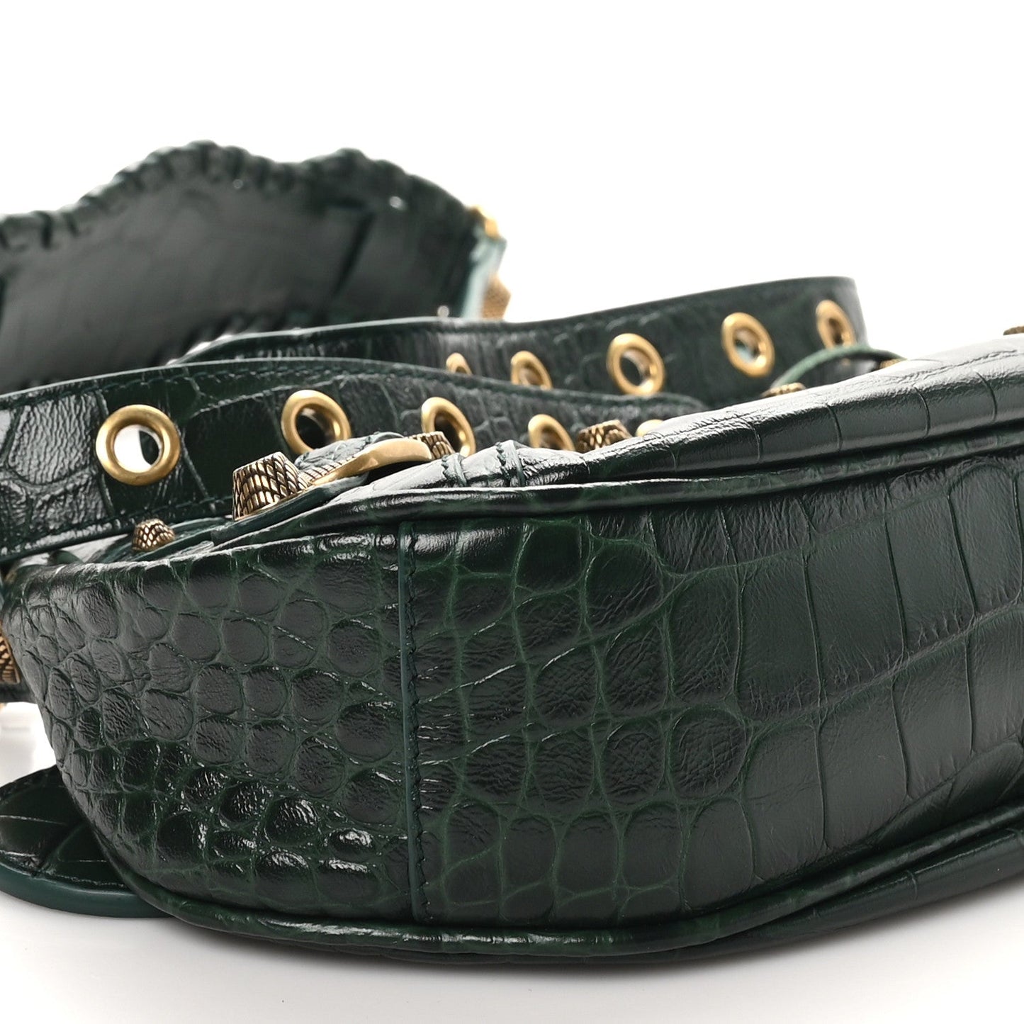 Extra Supple Calfskin Crocodile Embossed Le Cagole Shoulder Bag XS Forest Green