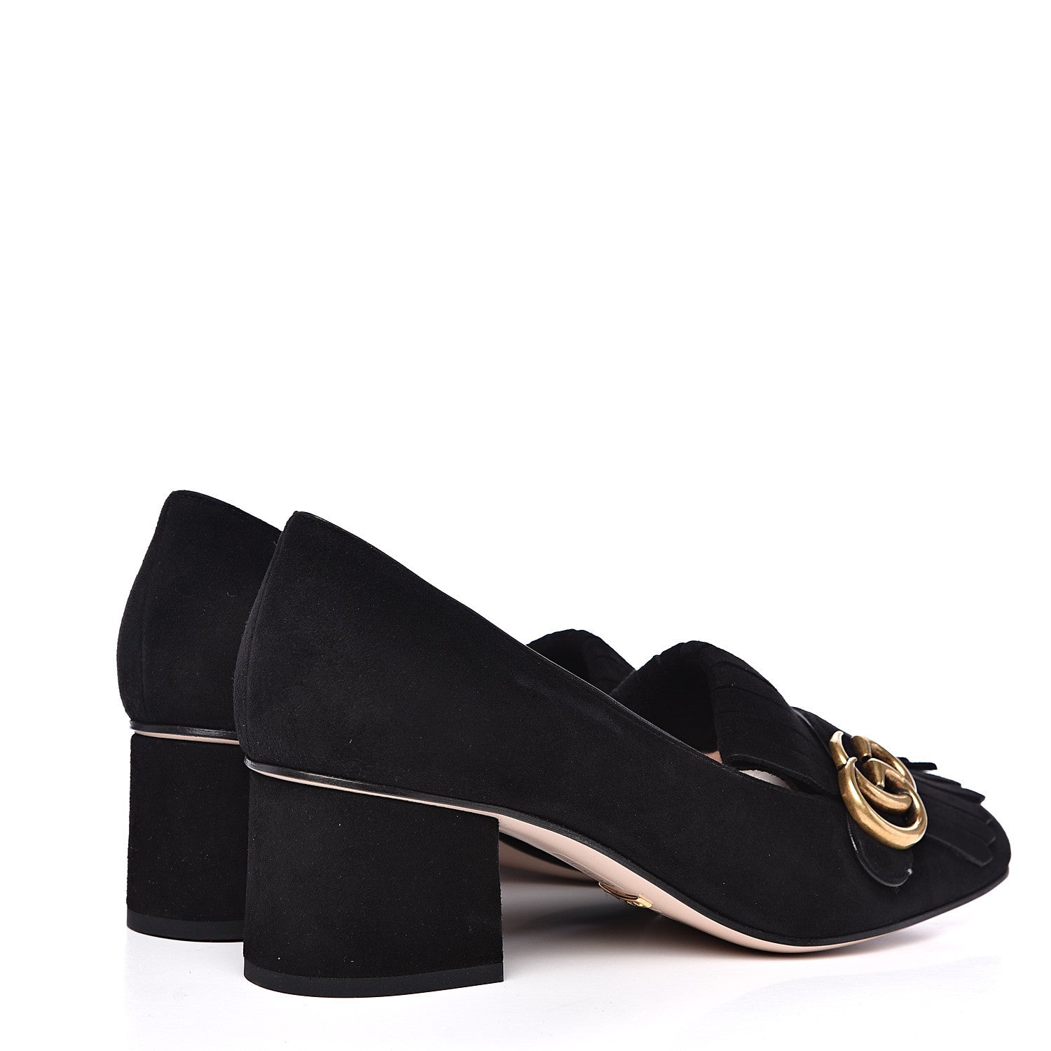 Gucci Kid Scamosciato GG Marmont Fringe 50mm Loafer Pumps 40 Black 4 of 9