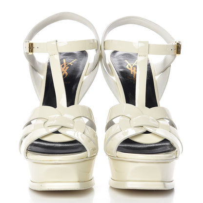 Saint Laurent Patent Tribute 105 Platform Sandals 38 Ivory 2 of 9
