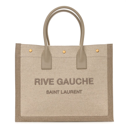 Saint Laurent Linen Calfskin Small Rive Gauche Tote Beige Sea Salt 1 of 11