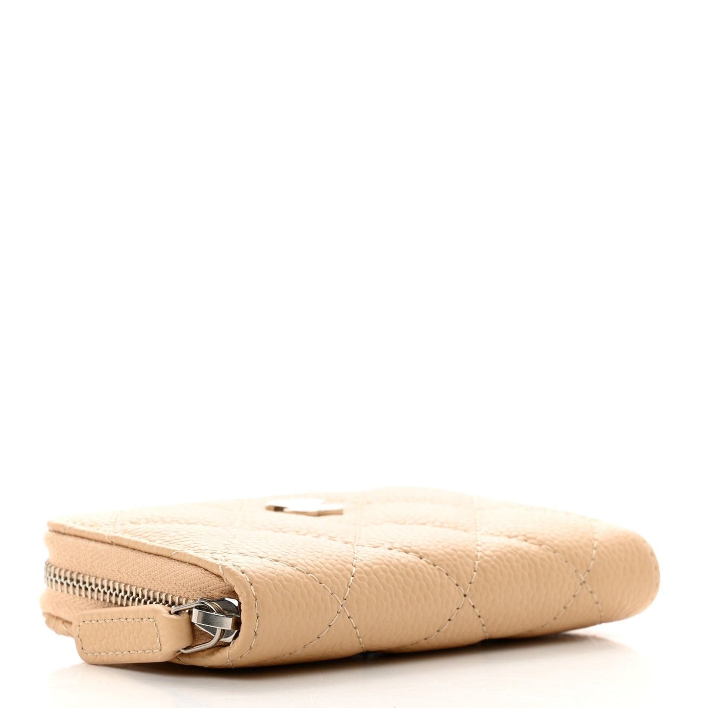 Caviar Quilted Zip Around Coin Purse Beige