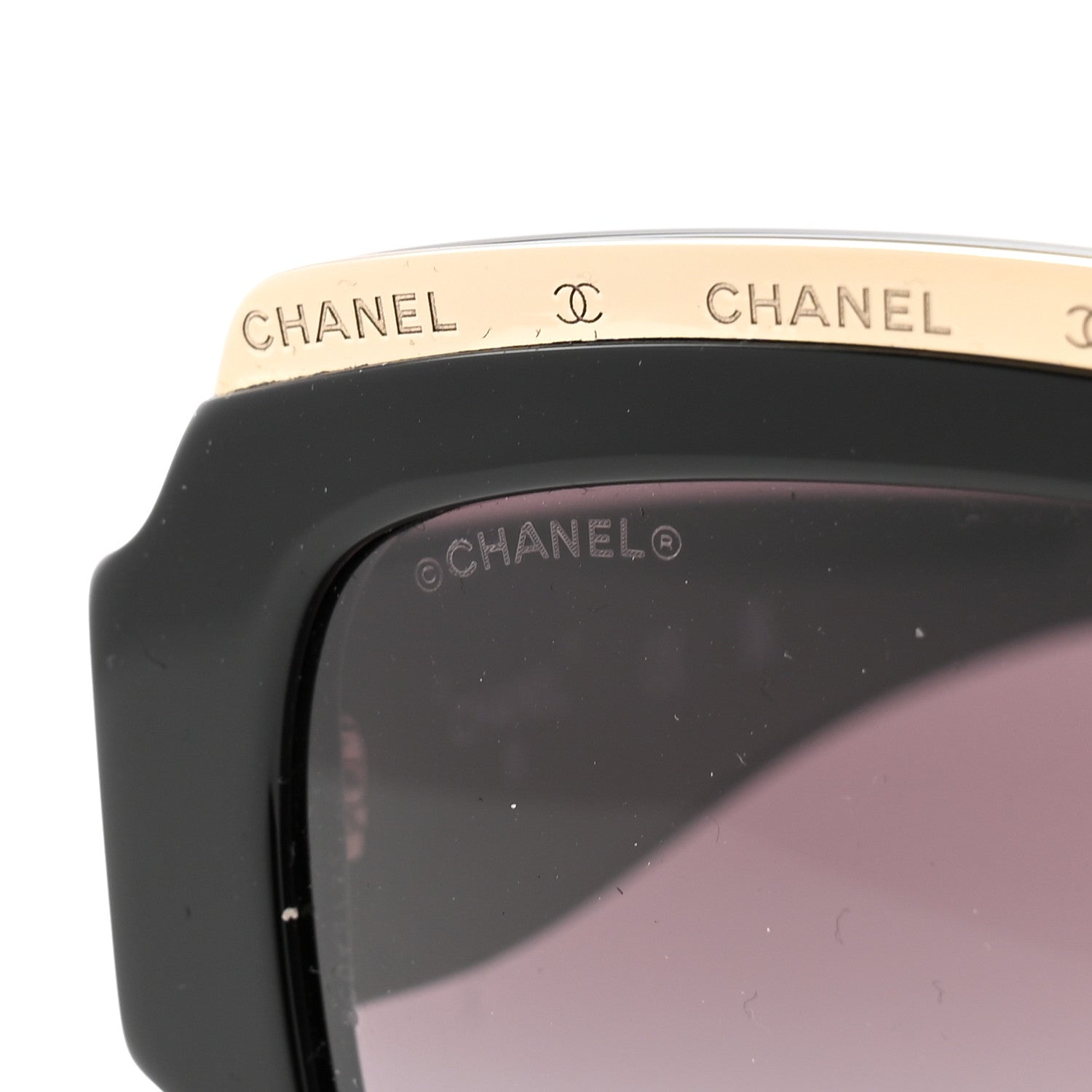 Chanel Acetate Rectangle Logo Sunglasses 71506A Black Gold 7 of 8
