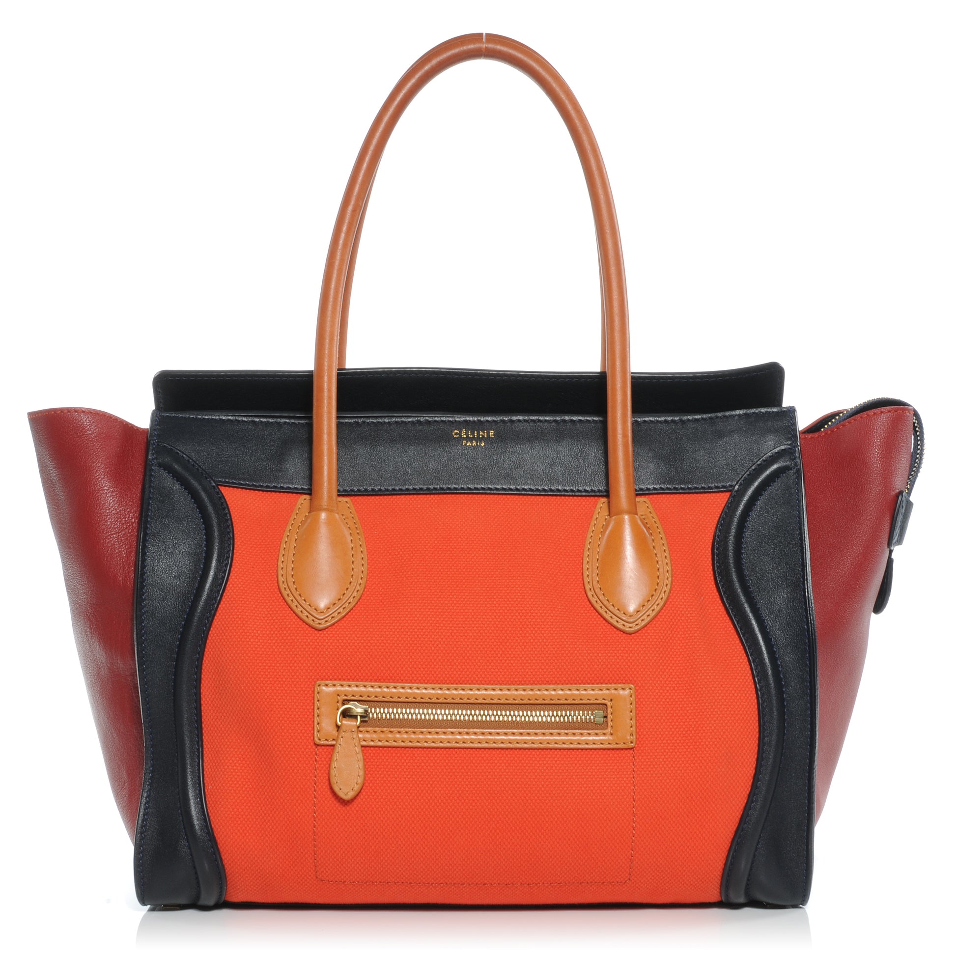 Celine Leather and Linen Shoulder Luggage Tri-Color Poppy 1 of 10