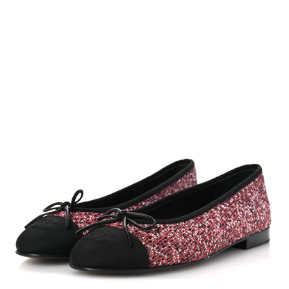 Chanel Glittered Tweed Sequin Grosgrain Cap Toe Ballet Flats 39 Pink White Silver Black 4 of 11