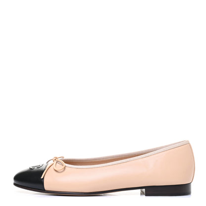 Chanel Lambskin Cap Toe CC Ballerina Flats 39 Beige Black 1 of 10