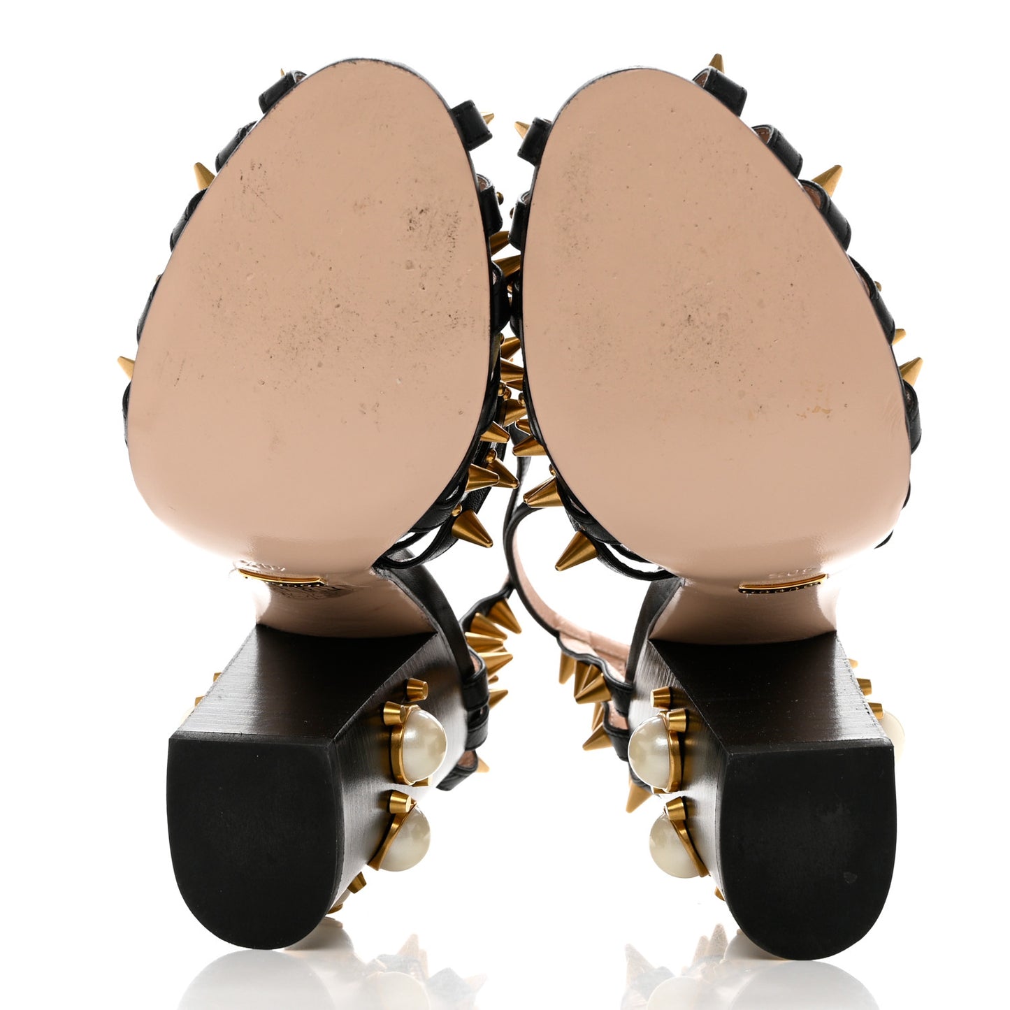 Kid Leather Studded Kendall Sandals 40.5 Black Gold