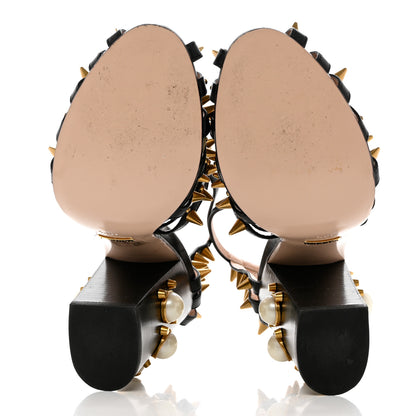Gucci Kid Leather Studded Kendall Sandals 40.5 Black Gold 5 of 10