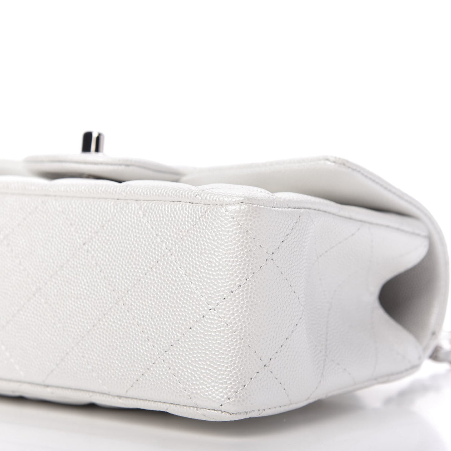 Iridescent Caviar Quilted Mini Top Handle Rectangular Flap White