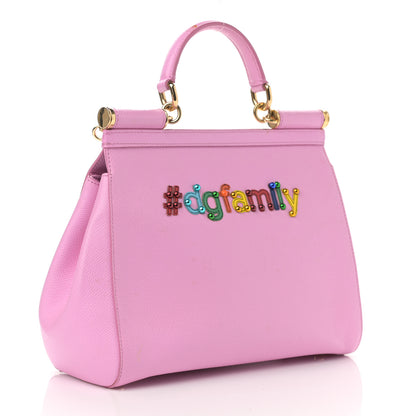 Dolce & Gabbana Dauphine Studded Medium DG Family Patch Miss Sicily Satchel Pink 3 of 11