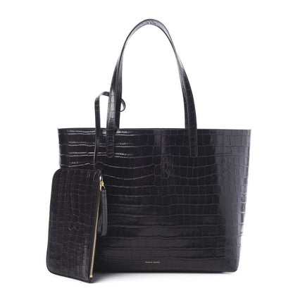 Mansur Gavriel Crocodile Embossed Calfskin Large Shopping Tote Black 1 of 10