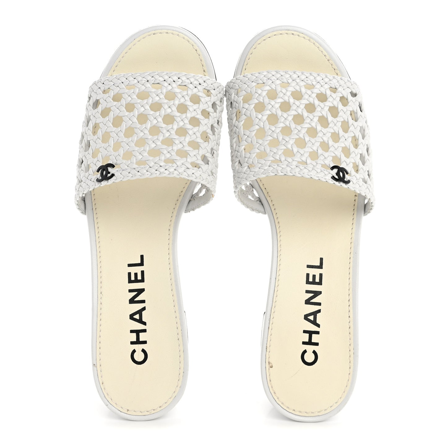 Shiny Braided Goatskin Mule Sandals 38 White