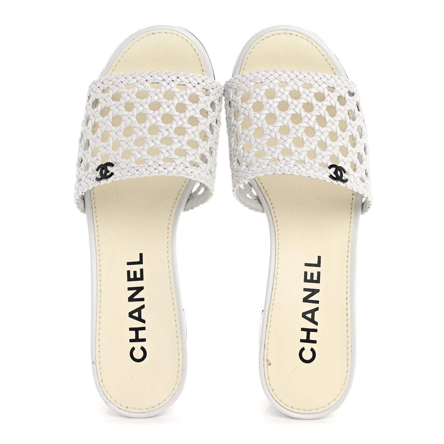 Chanel Shiny Braided Goatskin Mule Sandals 38 White 2 of 10
