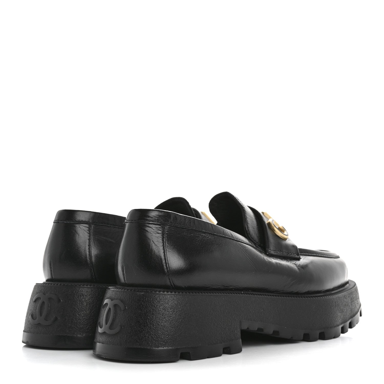 Chanel Shiny Calfskin Logo Loafers 35 Black 5 of 9