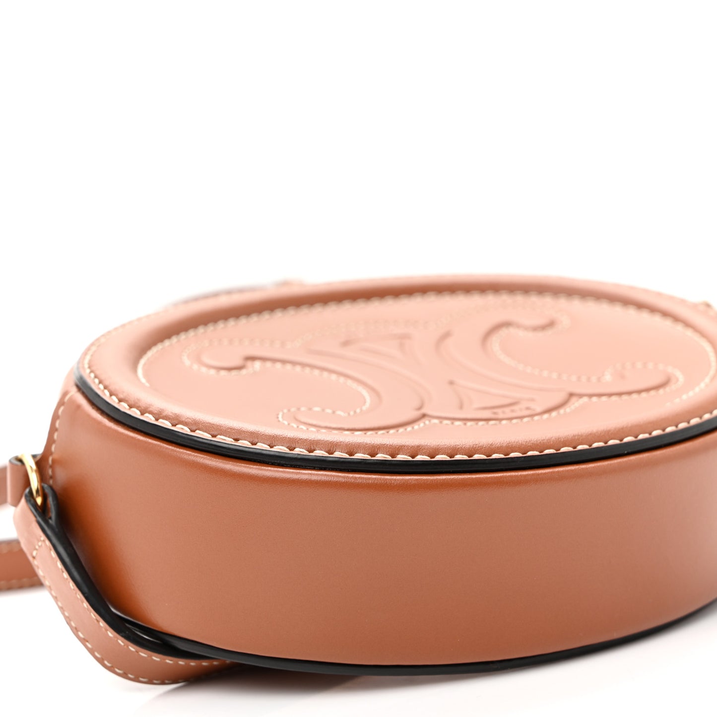 Smooth Calfskin Cuir Small Triomphe Oval Crossbody Purse Tan