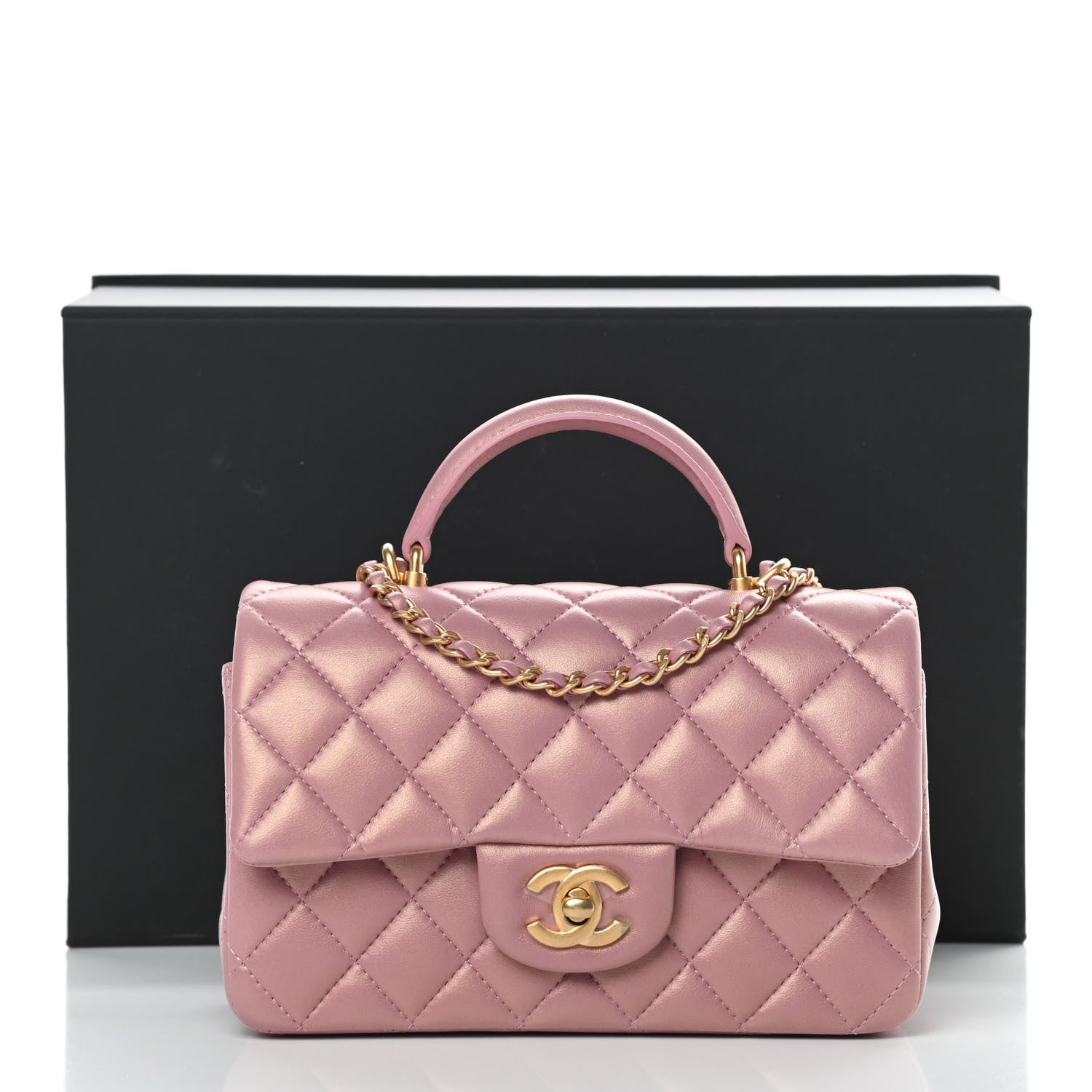 Chanel Iridescent Lambskin Quilted Mini Top Handle Rectangular Flap Pink 11 of 11