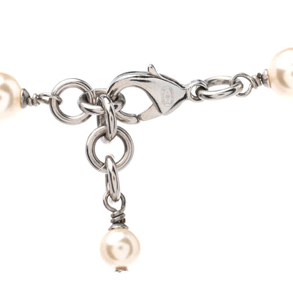 Chanel Graduated Pearl Crystal CC Long Necklace Silver 5 of 7