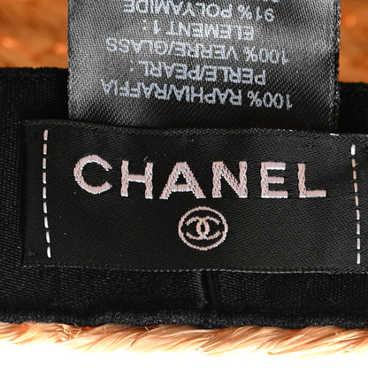 Chanel Straw Pearl Logo Newsboy Cap M Beige Pearly White 8 of 10