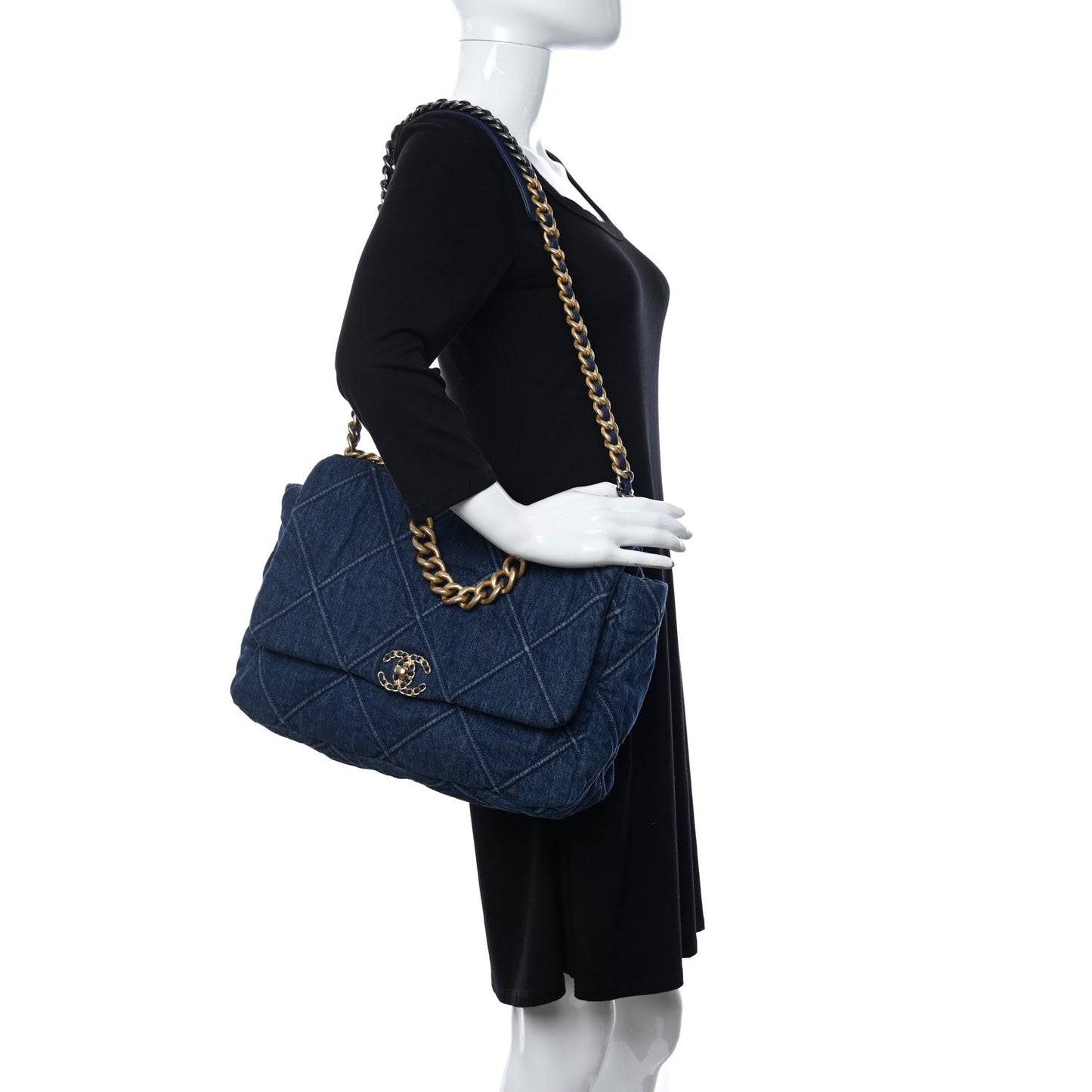 Denim Quilted Maxi Chanel 19 Flap Blue
