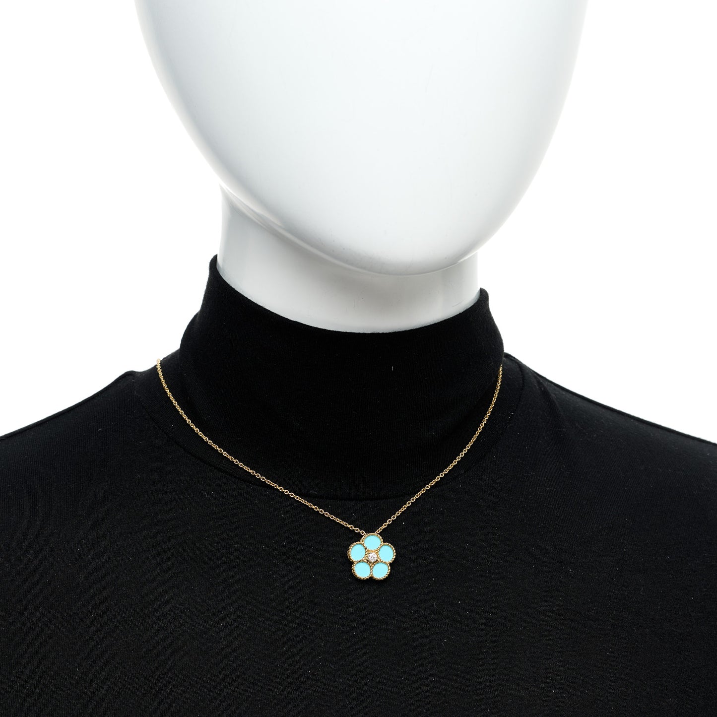 18K Yellow Gold Diamond Turquoise Daisy Pendant Necklace