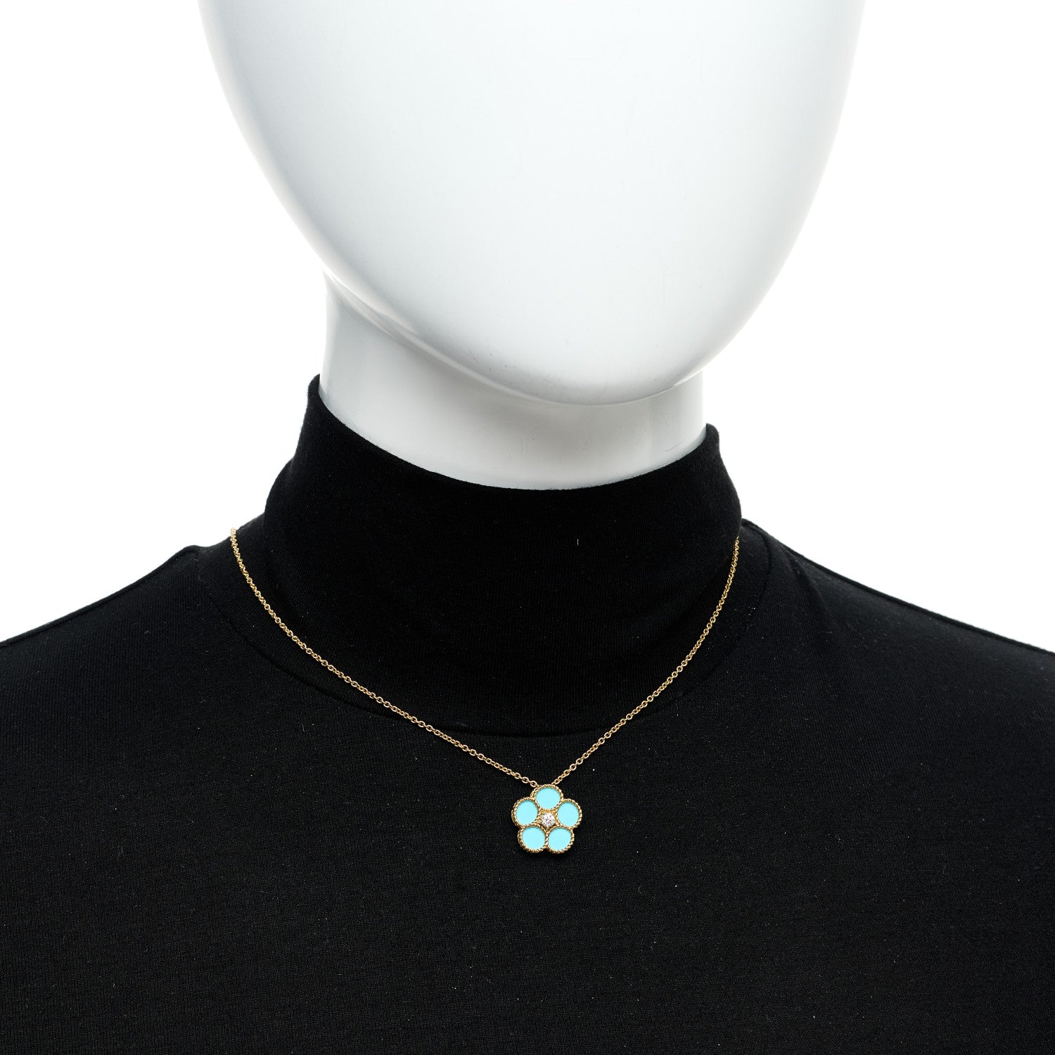Roberto Coin 18K Yellow Gold Diamond Turquoise Daisy Pendant Necklace 2 of 5