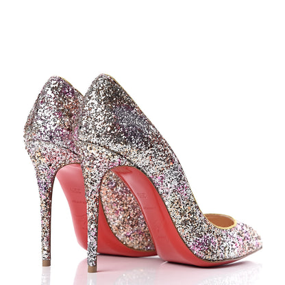 Christian Louboutin Glitter Aqua Ruban Met Pigalle Follies 100 Pumps 35.5 Rosette Gold 4 of 8