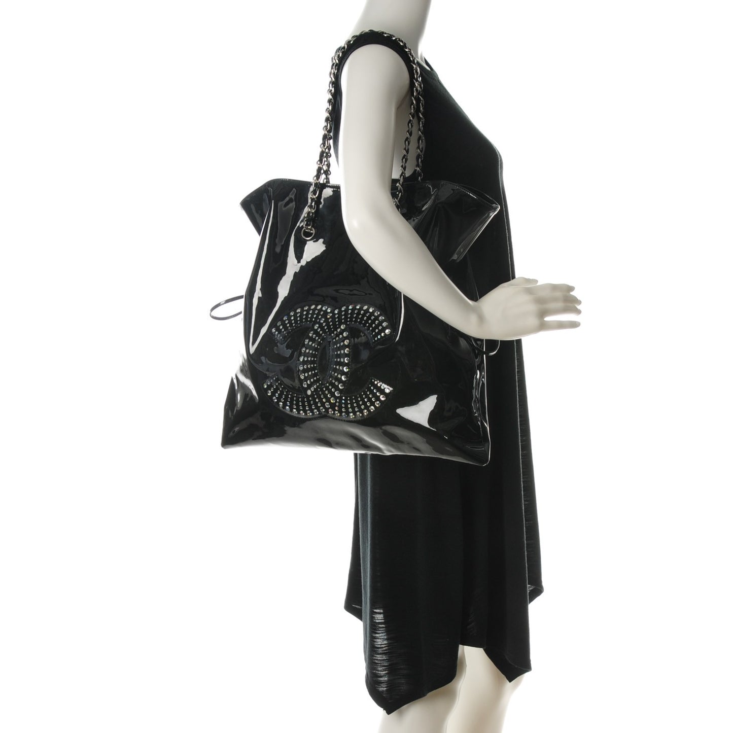 Patent Crystal Strass Bonbons Tote Black